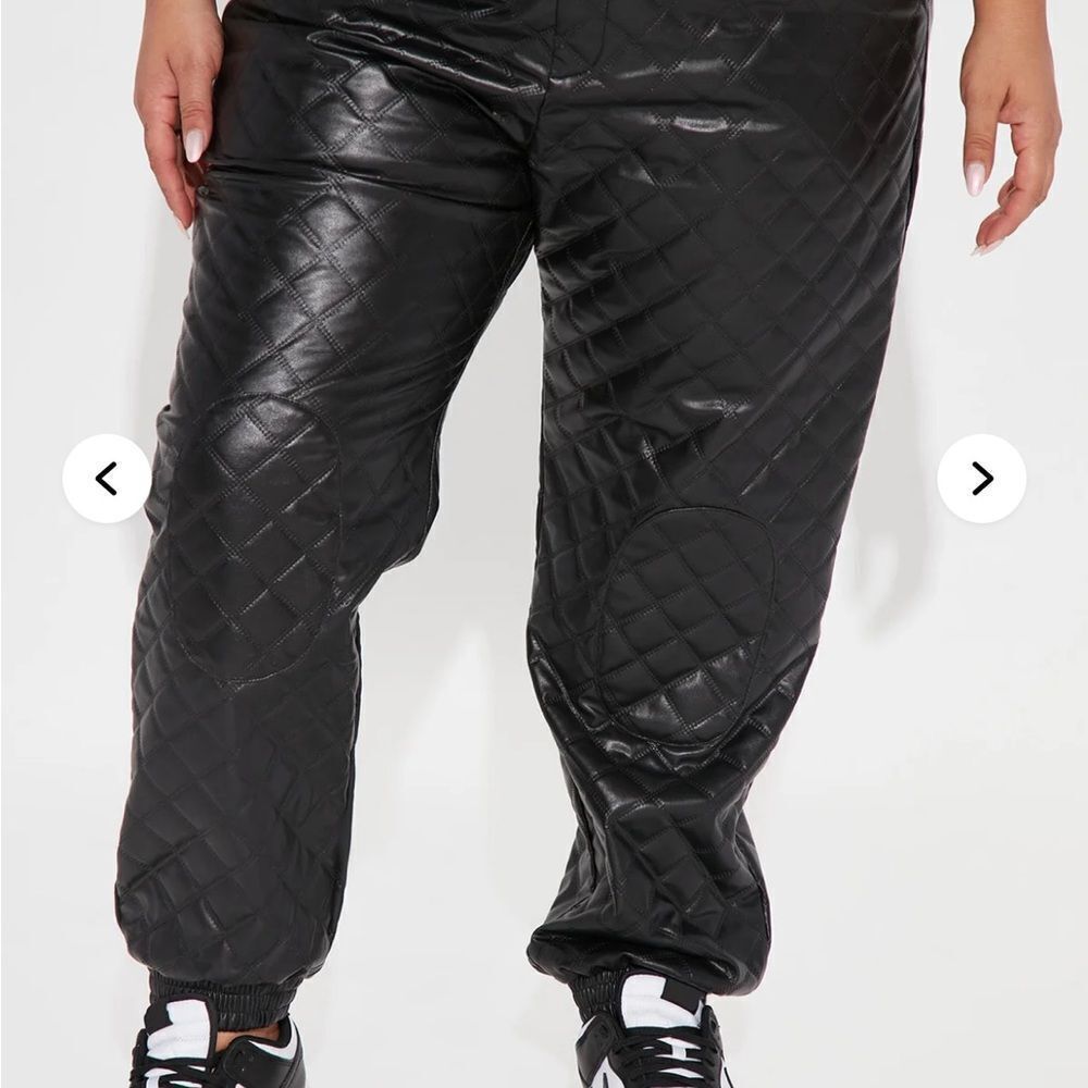 Fashion Nova Peyton Quilted Jogger Black Faux Leather High Waisted Pants Modern - Picture 3 of 16
